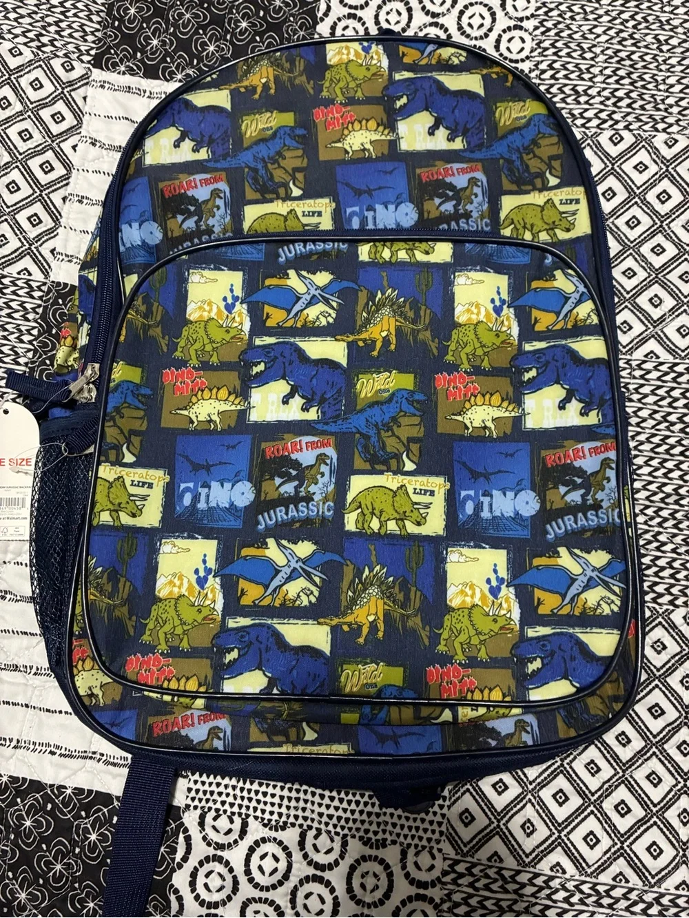 Children's Dino Print Navy Backpack